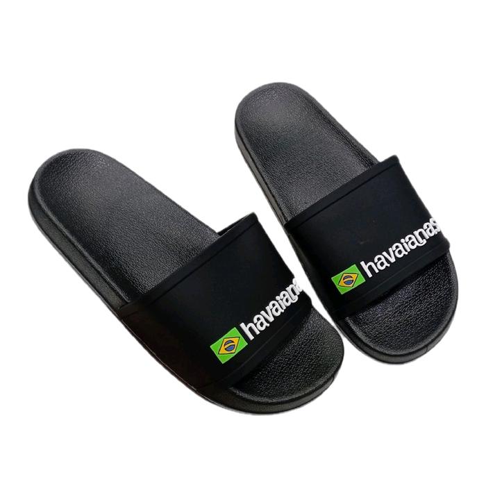 Havaianas Sandal Slop Import Pria Original Bahan Berkualitas dengan Logo Brasil di Tali Hitam