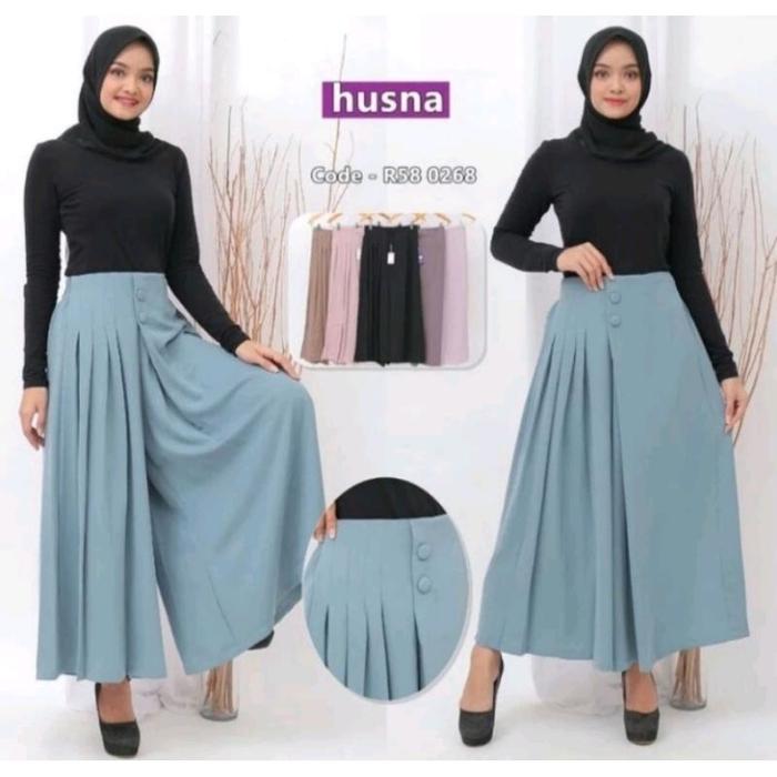 KULOT HUSNA KANCING Celana Kulot Husna Model Kancing Dua Potongan Lebar untuk