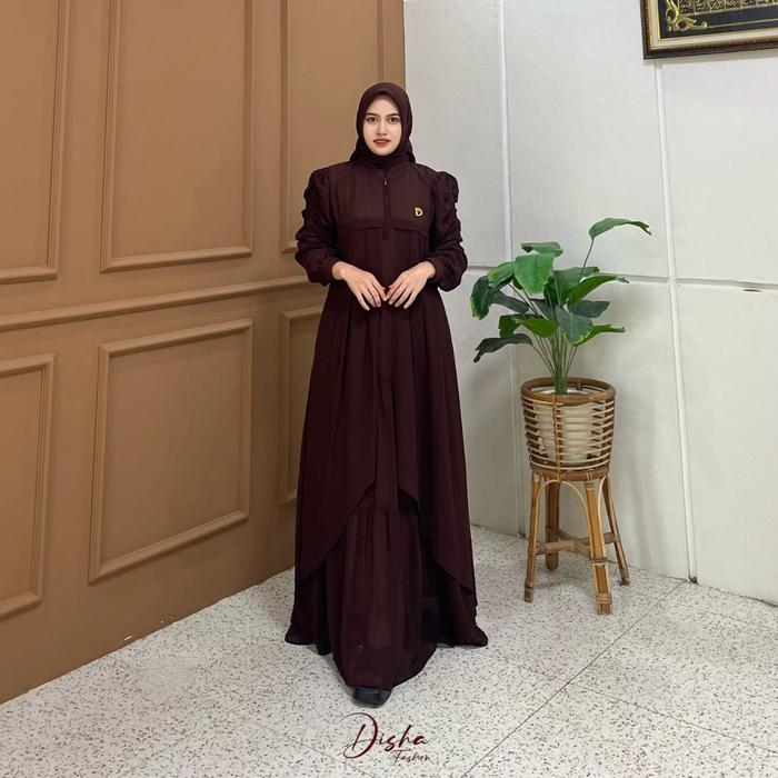 Disha Fashion Kamila Dress Muslimah Set Hijab Segi Empat Cocok untuk Daily & Kondangan
