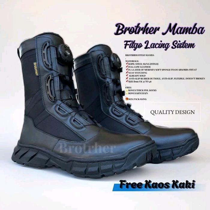 Sepatu Pdl Tali Putar BROTHER Mamba Kulit Sapi Asli Berkualitas Untuk Kerja Lapangan Tni Polri Secur