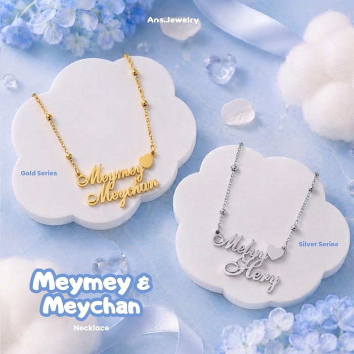 (FREE AKSESORIS) Ans.Jewelry Kalung Titanium Custome Ukir Nama Model Dua Nama Kids Series- MEYMEY & 