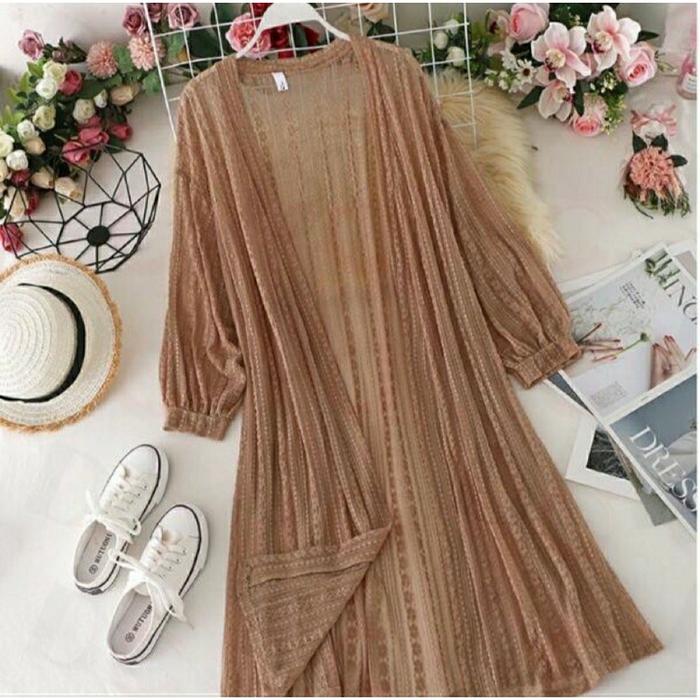 Long Blazer Outer Panjang Jasmine Cardigan Lace Lengan Balon busana pantai