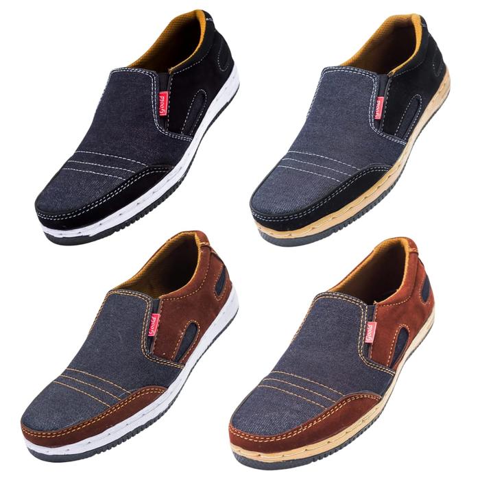 Sepatu Pria Slip On Bahan Jeans & Suede Ringan, Trendy, dan Nyaman size 38-43