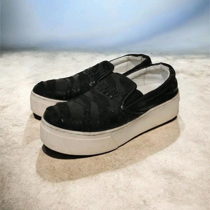 Kenzo Paris Black Suede Platform Slip On Sneakers Original