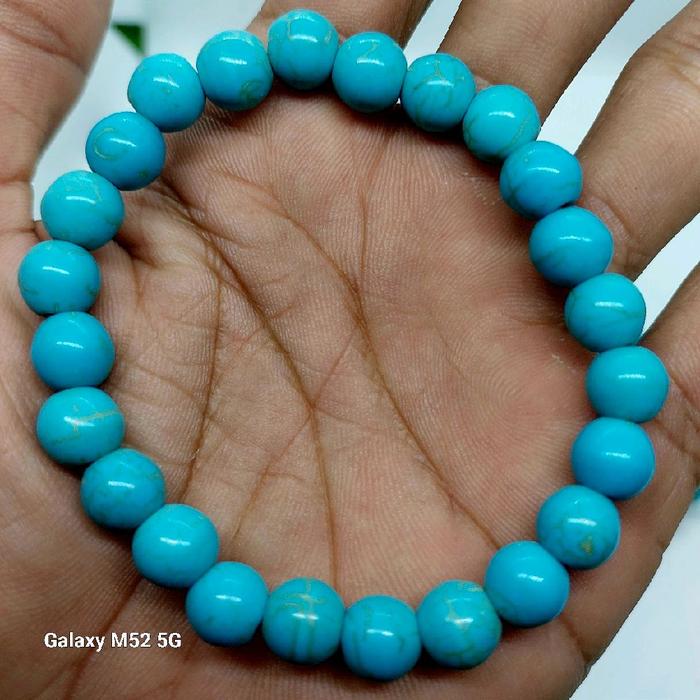 Gelang batu pirus biru panci bulat dim 8 mm elegan