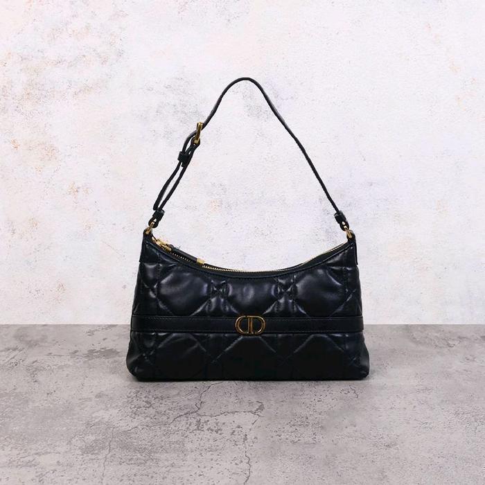 Dior Miss Caro Mini Hobo Shoulder Bag in Black Macrocannage Lambskin