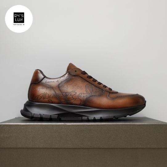 NEW Sepatu Sneakers Berluti Brown Leather Import Pria