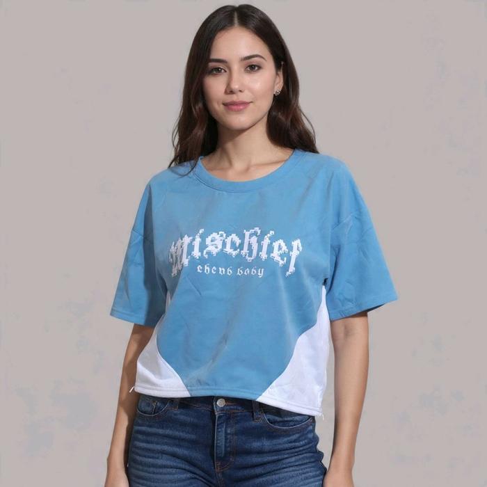 Kaos pendek wanita crop biru muda