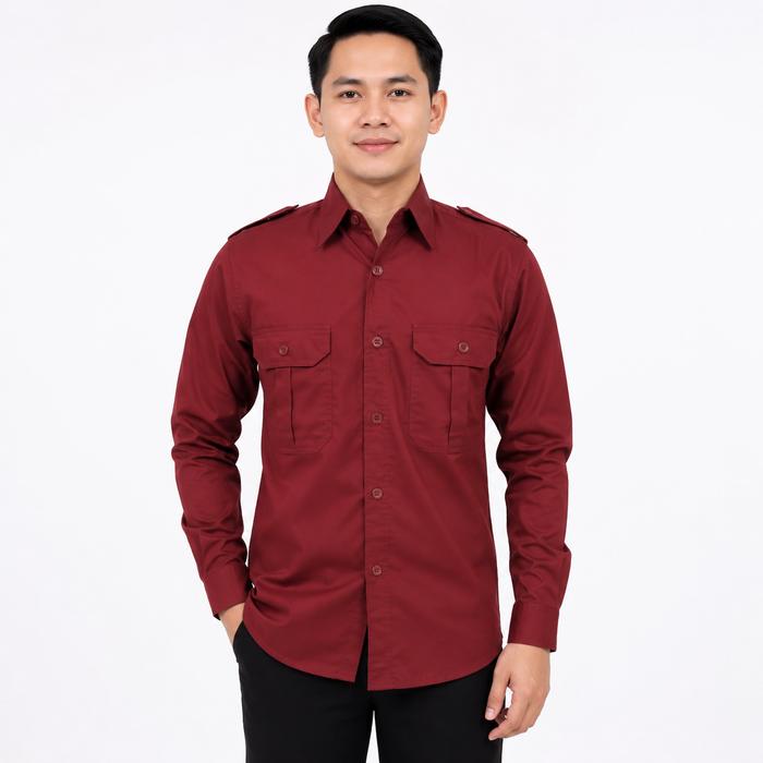 Kemeja PDH PDL Lengan Panjang Maroon Polos Pria Wanita | Seragam Kerja Kantor Organisasi Komunitas B
