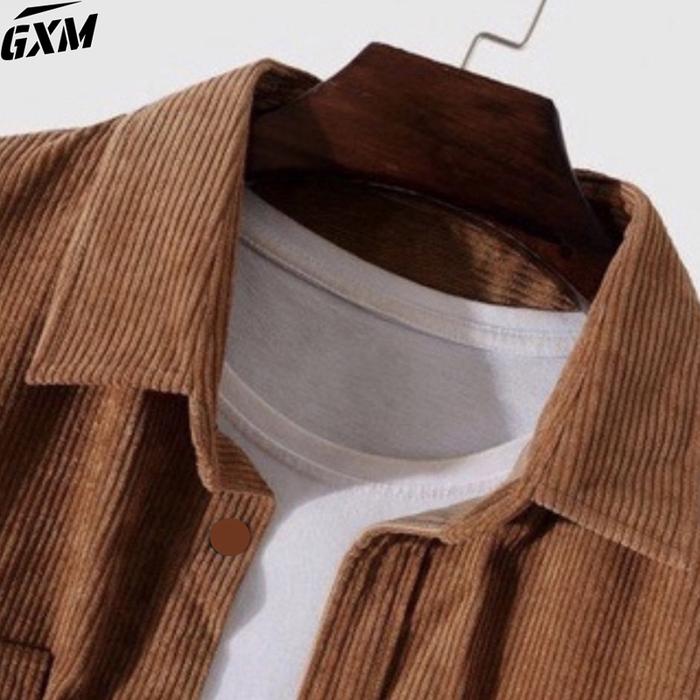 Polo Corduroy Jacket Men'S Work Clothes Long Sleeve Top Loose Casual Coat Jaket Pria Premium Atasan 