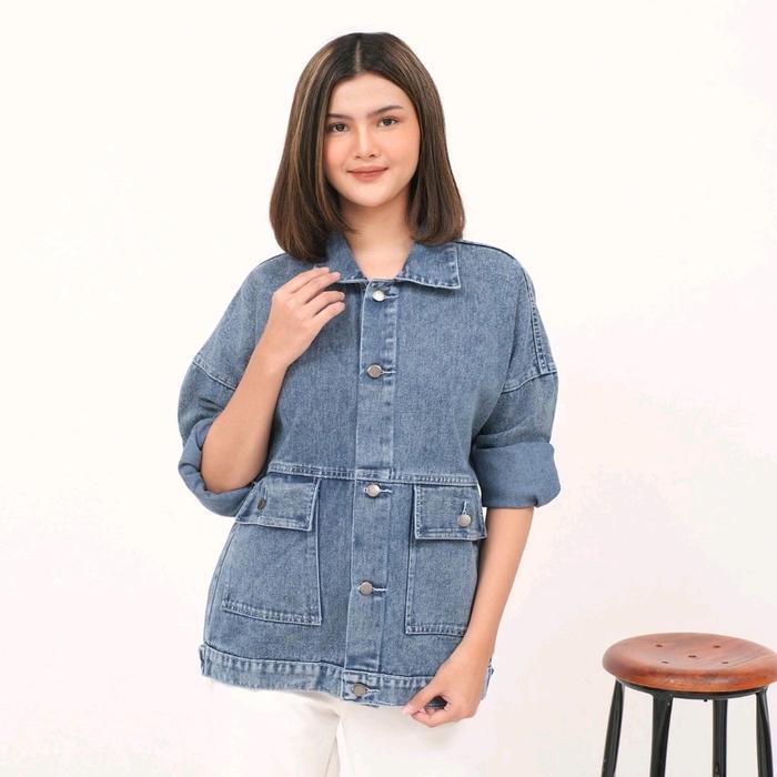 Argatha Jeans Denim Button Saku Depan JO Style Baju Jaket Panjang Tangan Kancing jaket  olympic