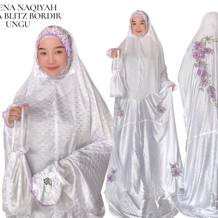 Mukenah Naqiyah Terusan Sutra Blitz Bordir Ungu COD Gratis Tas Bahan Katun Mikro Adem Nyaman Travell
