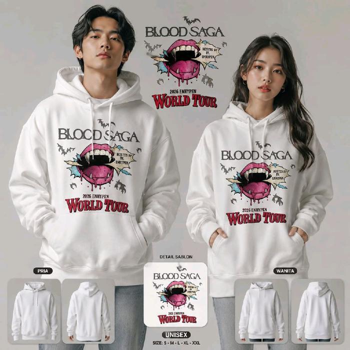 Hoodie ENHYPEN Kpop Blood Saga World Tour Premium Unisex Fleece Tebal Korean Style Sweater Enhypen S