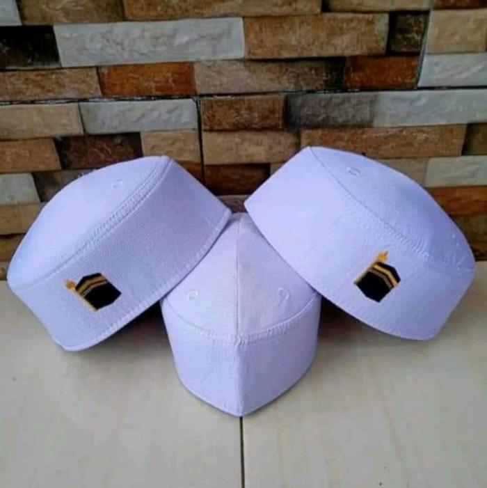 Peci terumpah logo ka'bah hitam dan putih setengah kodi (10pcs) Muslim Nyaman Songkok Kopiah Putih h