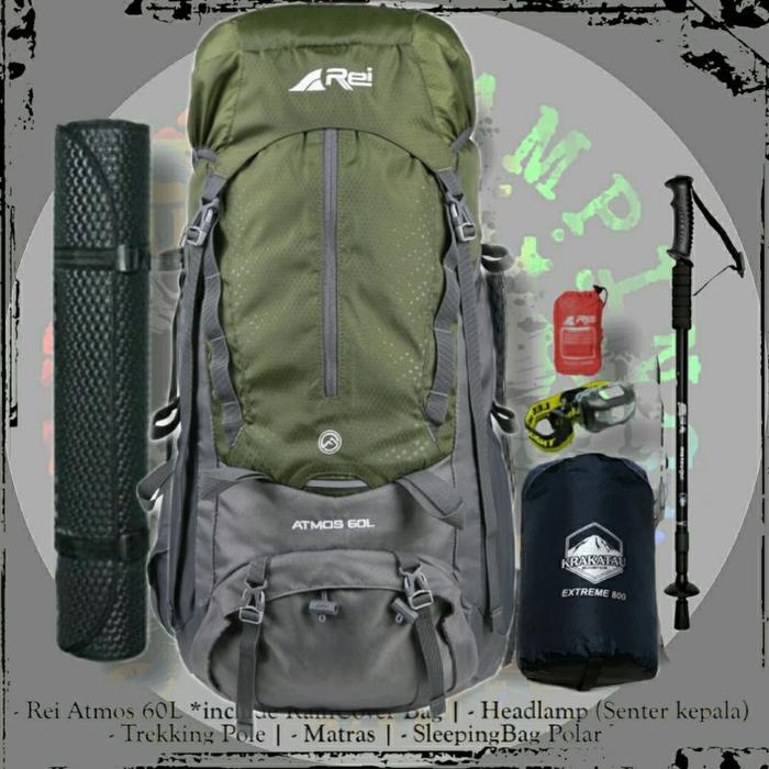 PROMO TAS PAKET CAMPING GUNUNG REI ATMOS 60L, TOBA 60L, HORIZON 60L ORIGINALFREE RAINCOVER