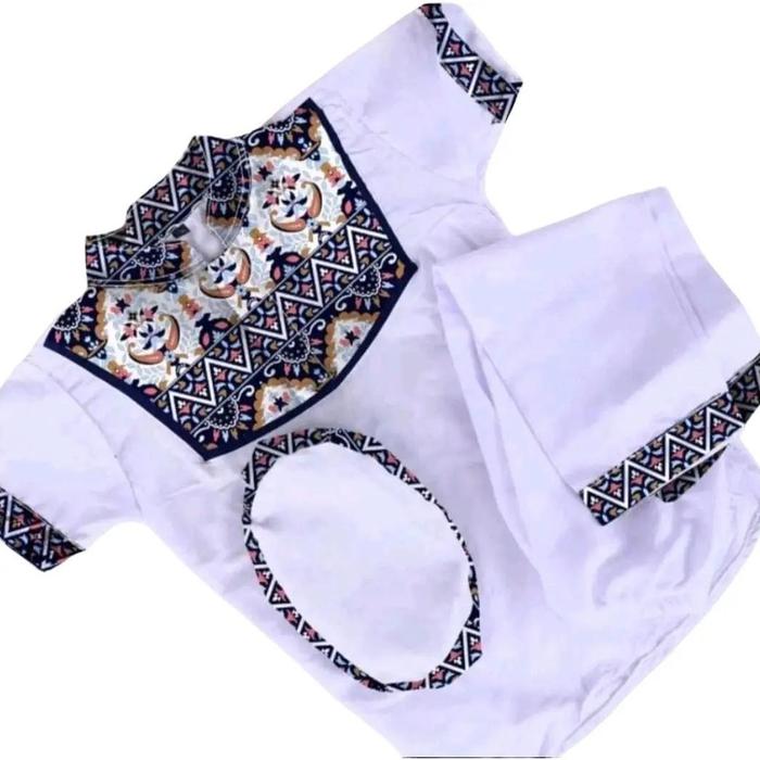 Setelan Baju Muslim Anak Motif Koko Batik Sultan Putih Usia 1-10 Tahun Variasi Kancing Mandarin GRAT
