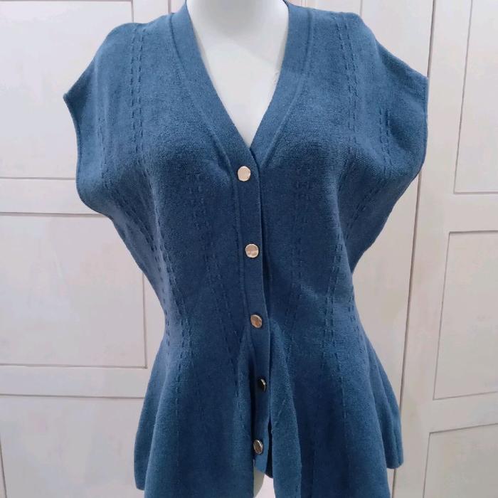 blouse sweater blue/vest/rompi/outer premmium brand gone gani strechtable