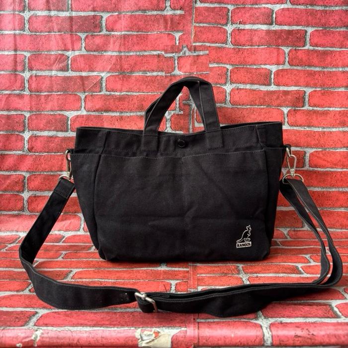 TAS SELEMPANG KANVAS WANITA KANGOL SECOND BRANDED HITAM / TAS SLING TOP HANDLE WANITA KANGOL KANVAS 