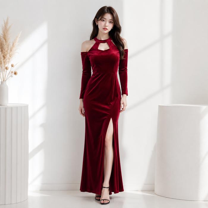 Dress Sabrina Mewah Panjang | Dress Sabrina Belahan Elegan | Dress Sabrina Beludru Premium Panjang