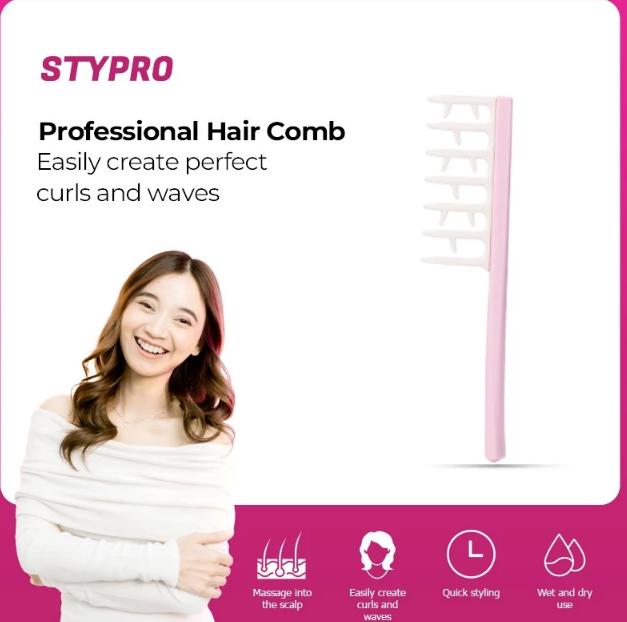 STYPRO Professional Hair Care Comb | Smooth And Rounded Gentle On The Scalp Pink | Sisir Tanduk Sisi