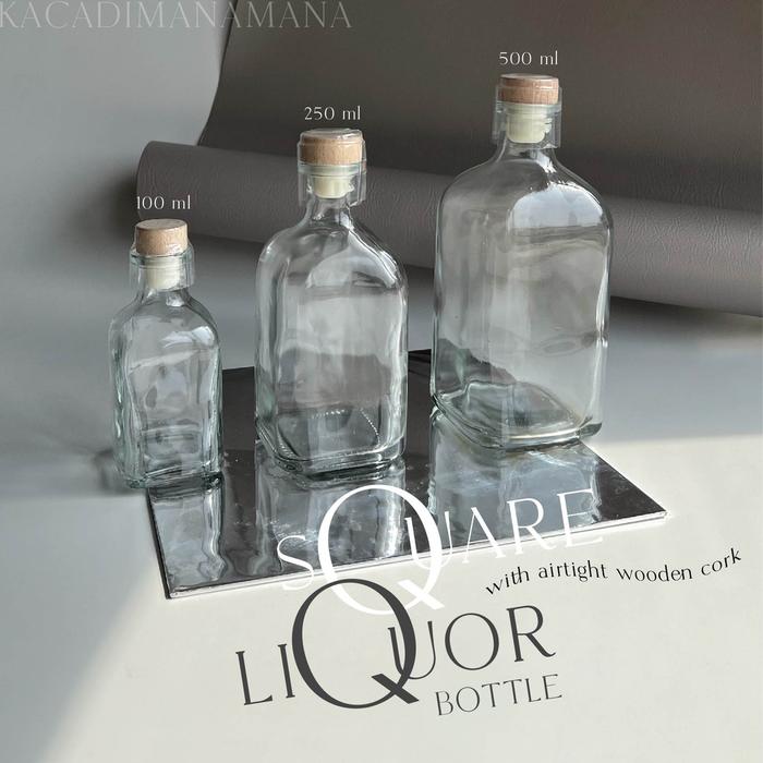 Botol Kaca Kotak dengan Tutup Gabus untuk Penyimpanan Cairan