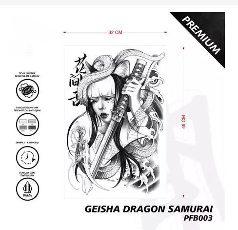 Best Promo! Tatto Temporary Geisha Dragon Samurai jepang Fruit Ink Stiker Tatto Premium Full Punggun