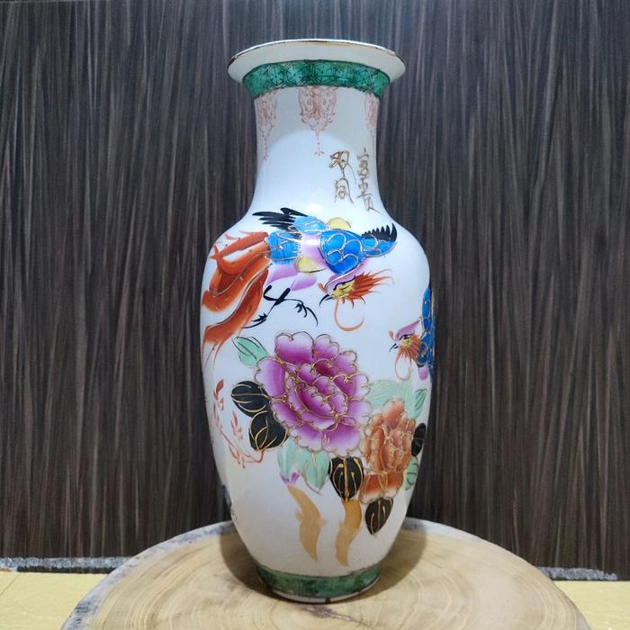 Pajangan Guci/vas bunga antik motif burung & naga