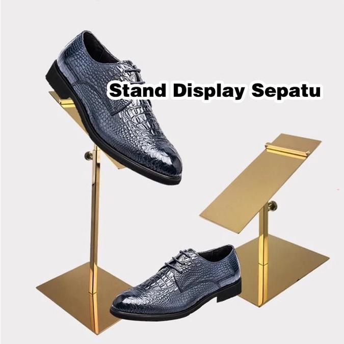 Rak Pajangan Sepatu Stainless Steel Shoe Display Stand Gantungan Toko Toko Sepatu Perak Emas
