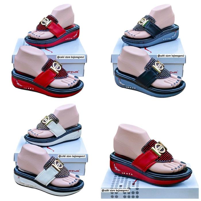 (( ORIGINAL )) Sendal Jepit Wedges Sofiya Model Terbaru Wedges Sedang 5cm - Hitam/Krem/Merah- Wanita