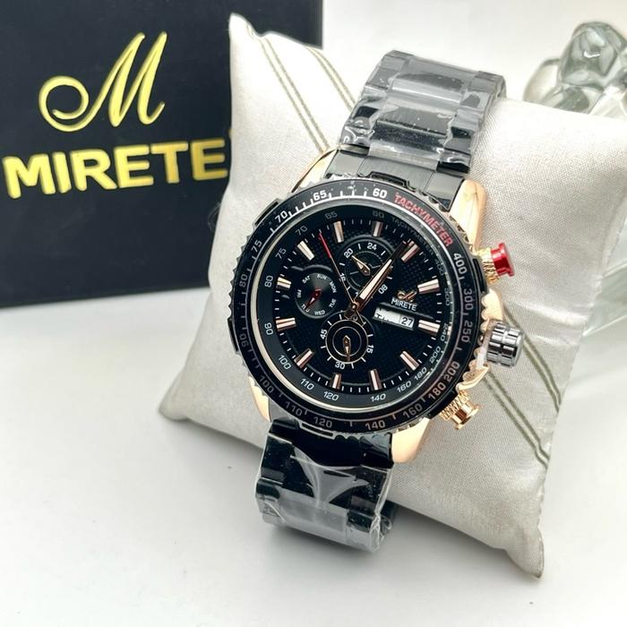 Jam Tangan Pria Sporty Mirete Tipe-8936 Original Ikatan Rantai Bahan Stainless Stell Tanggal Hari Ak