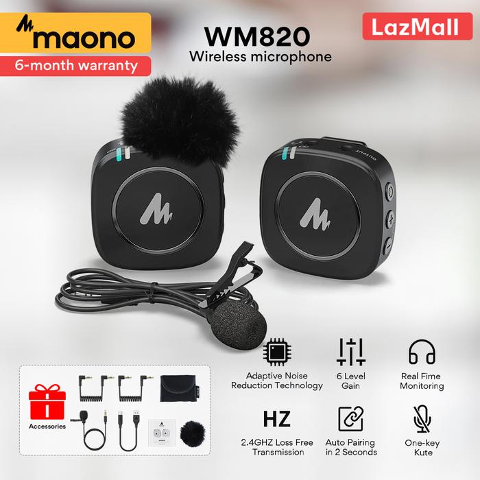 WM-820 MAONO 2.4G Mikrofon Lavalier Nirkabel, Sistem Mikrofon dengan