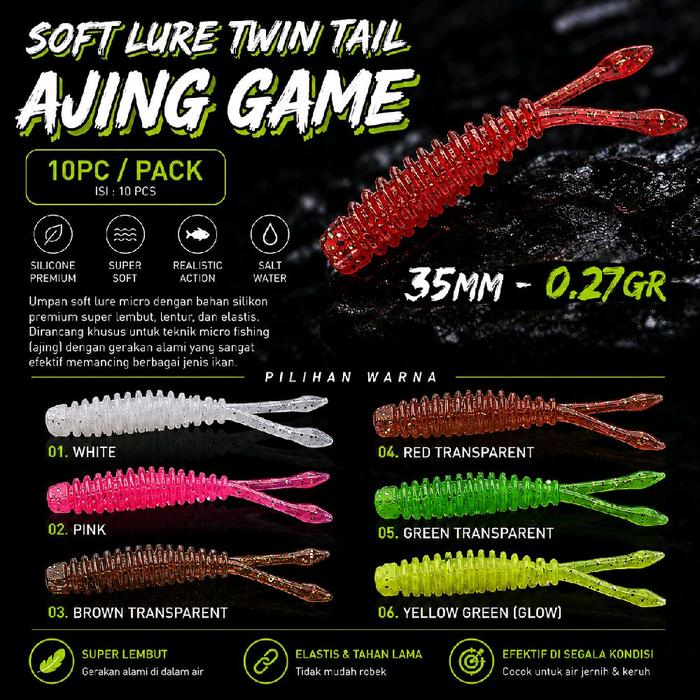 1PACK UMPAN SOFTLURE LURE TWIN TAIL 3.5CM AJING GAME ISI 10PC [UMSP32]