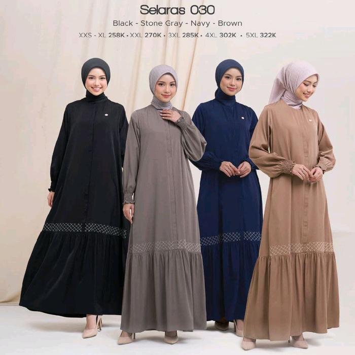 Selaras 030 Gamis Nibras - Warna Hitam, Abu-abu Batu, Navy, Coklat