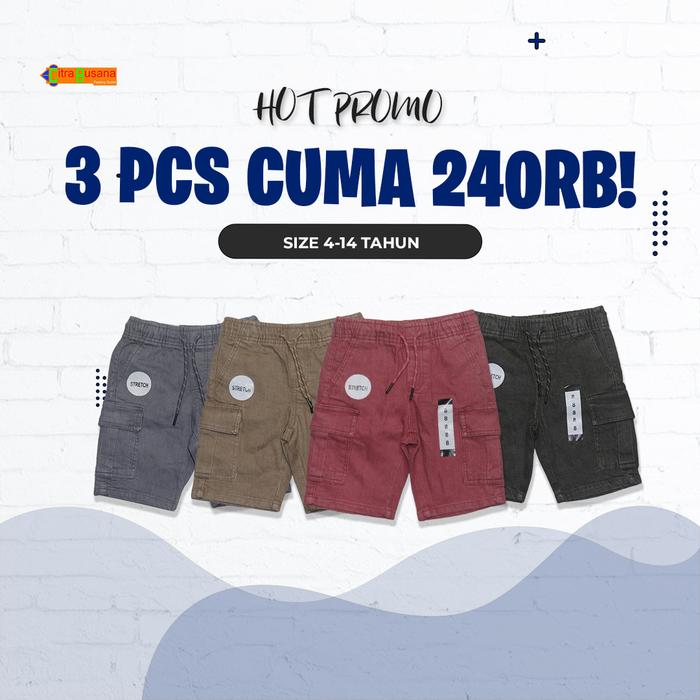 C1902 - Celana pendek cargo semi jeans 4-14 Tahun - Celana kargo anak laki-laki