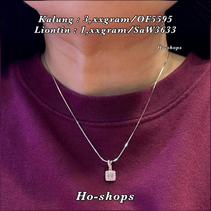 Kalung Casandra + Liontin Baguette Mas Putih 750 Asli Emas
