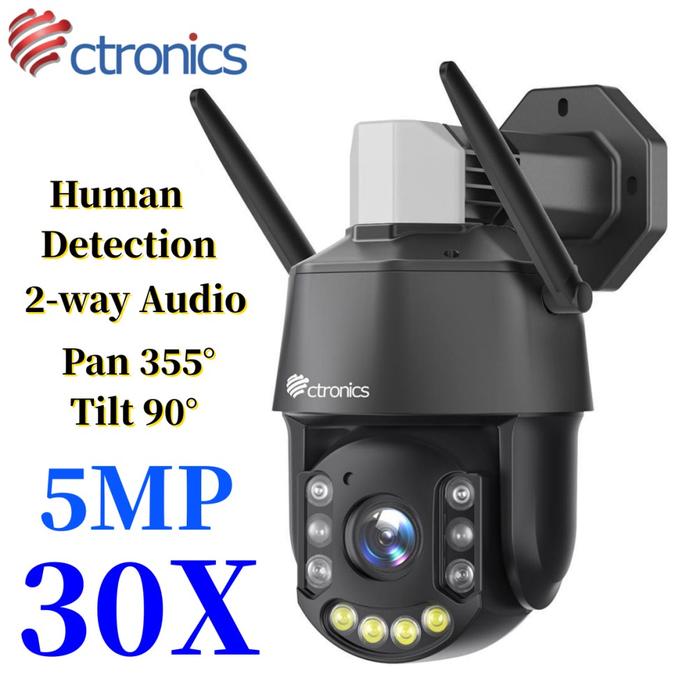 Ctronics 30x Optical Zoom Security Camera WiFi PTZ Outdoor 5MP CCTV