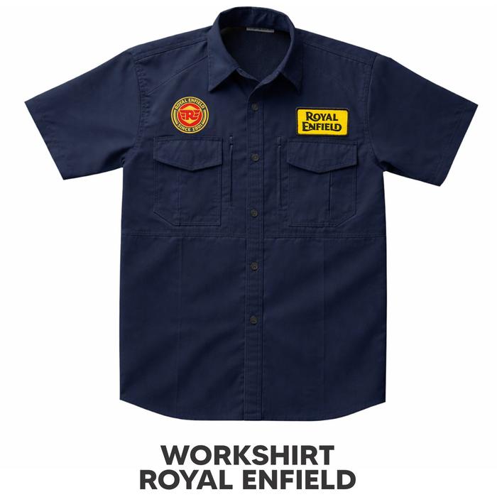 Workshirt Royal Enfield Bordir Patch | Kemeja Riding Motorcycle | Workshirt Motorcycle Royal Enfield