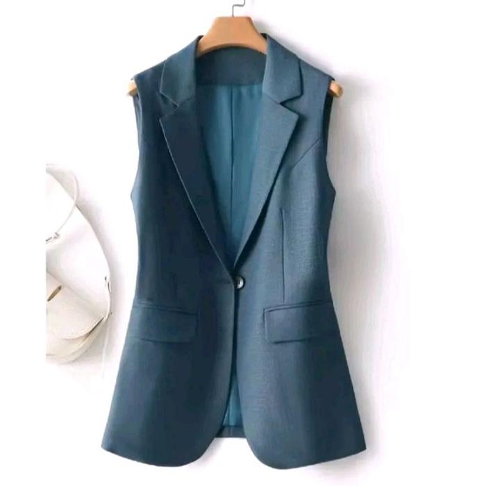 Sahlaofficial- Blazer tanpa lengan wanita/ jas santai wanita eleghant terbaru Atasan Hitam
