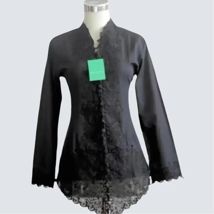 Kebaya Encim Modern Bahan Katun Premium Kombinasi Bordir Warna Hitam Baju Dress Panjang Seragam Bati