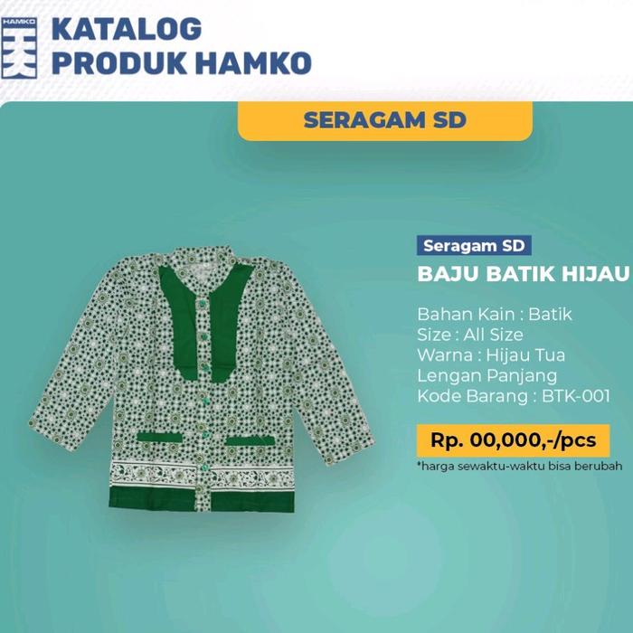 Baju Batik Nasional Hidayatullah, warna Hijau untuk SD/ MI.