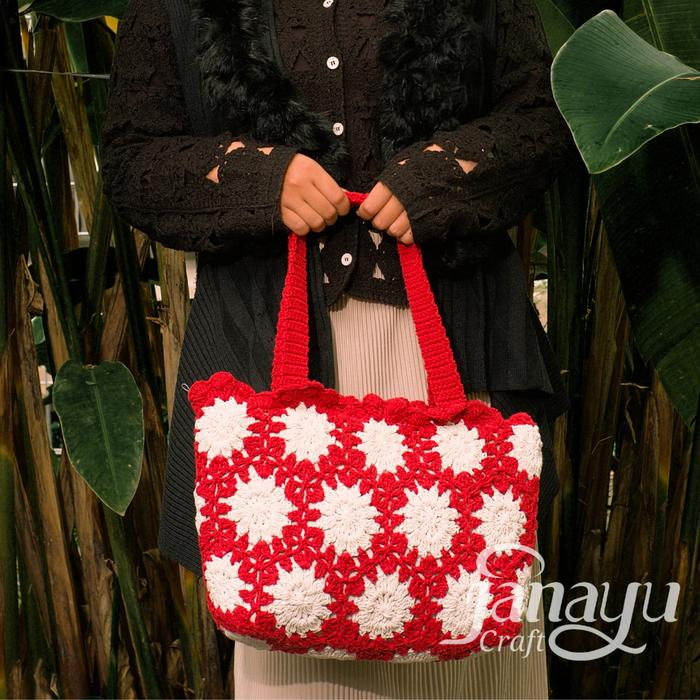 Janayu | Asepso - tote bag rajut motif bunga tas wanita handmade muat banyak