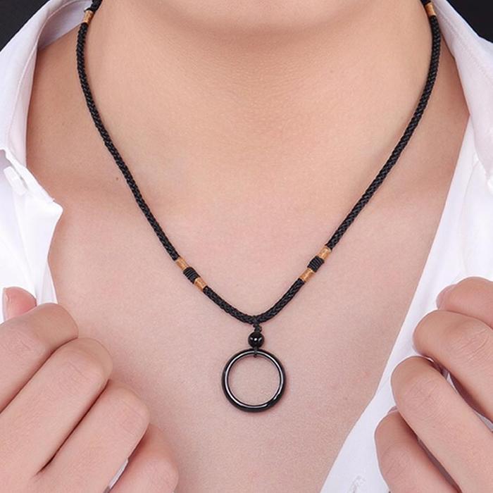 kalung Tali liontin cincin Hitam Keren Anti Karat giok asli untuk couple pria wanita