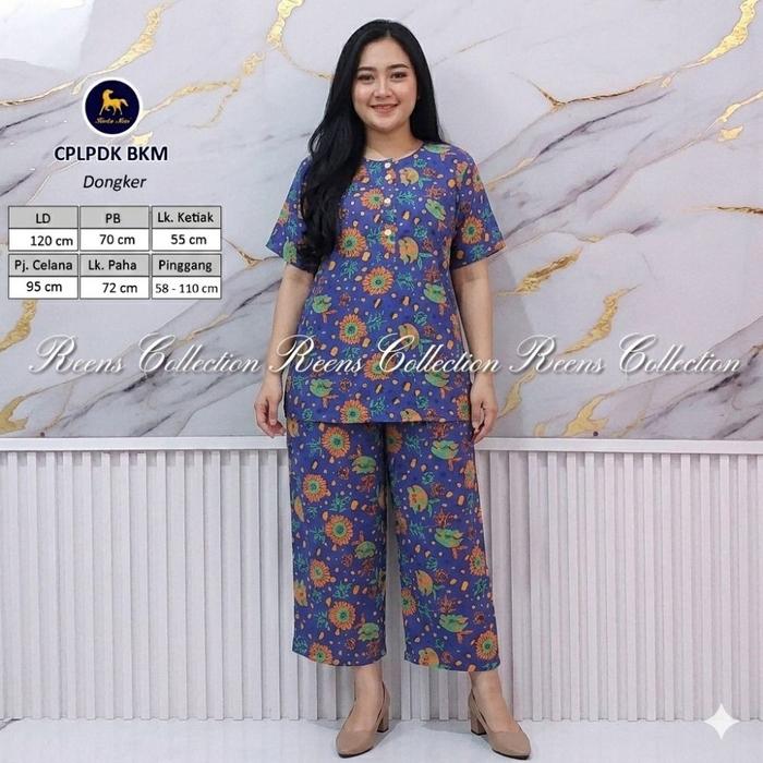 Batik Kuda Mas Setelan CPLPDK | Piyama Wanita Celana Panjang Lengan Pendek 3 Kancing Depan