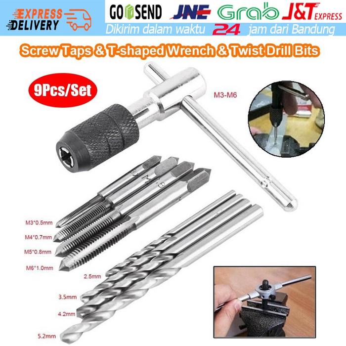 Set 9pcs Hand Tap Tapping Drill Alat Tap Pembuat Ulir Drat