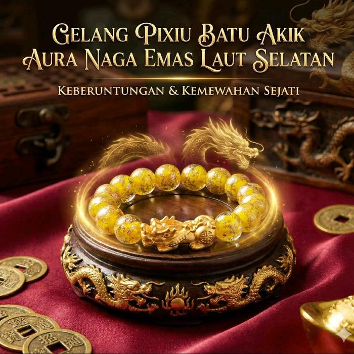 Gelang Pixiu Batu Akik Naga Emas - Keberuntungan-kekayaan -Elegant -Hadiah Special-Manik-Manik Canti