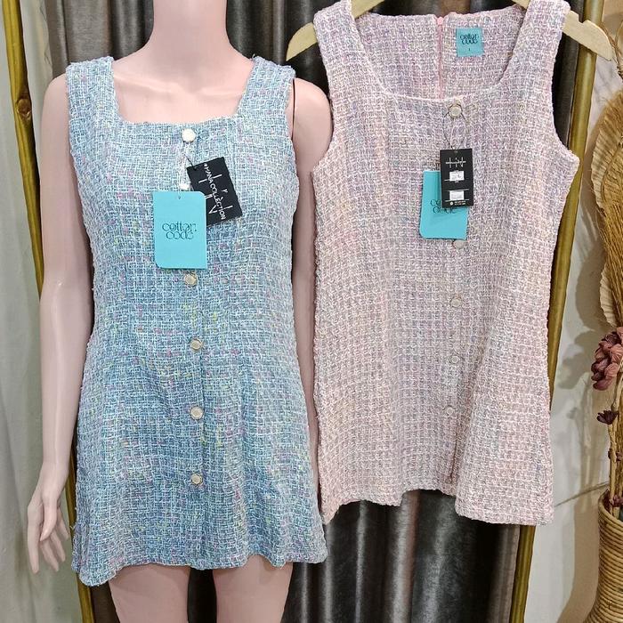 ~Hn286~ Dress Casual Korean Style Tweed Wanita
