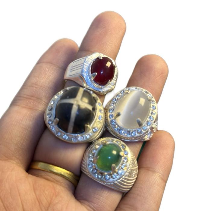 Hiasan cincin batu akikpermata satu paket 4 isi asma