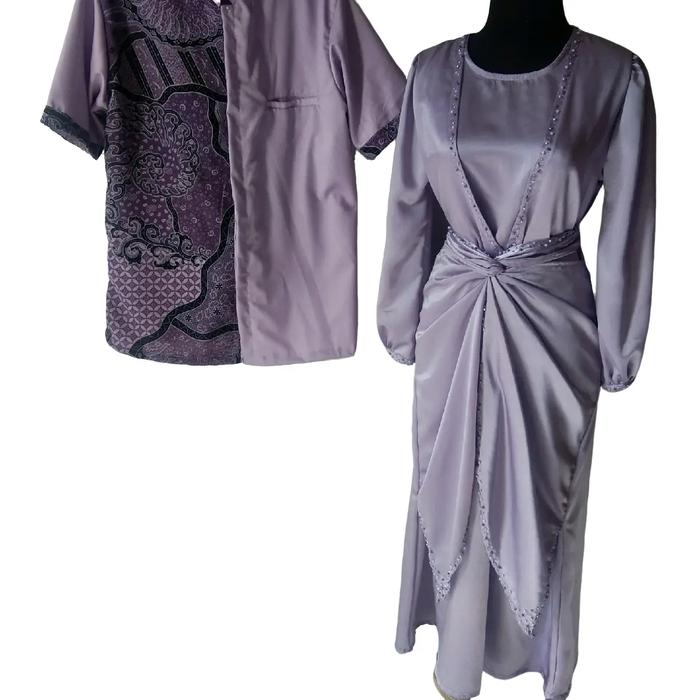couple kaftan ikat payet & kemeja batik modif Pesta Gamis Dress Kondangan Motif Pasangan