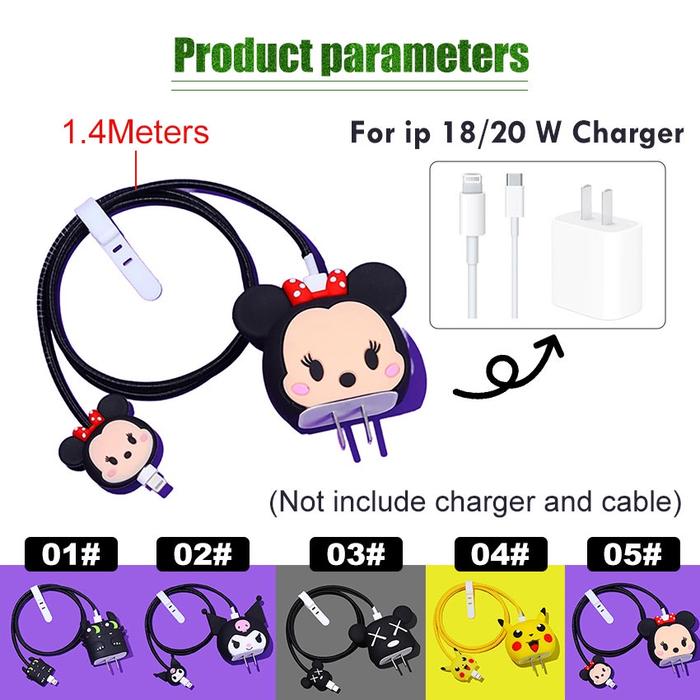 Untuk iPhone 18W dan 20W Kabel Case Cute Pattern TPU Rubber Pelindung Kabel Power Adapter iPhone