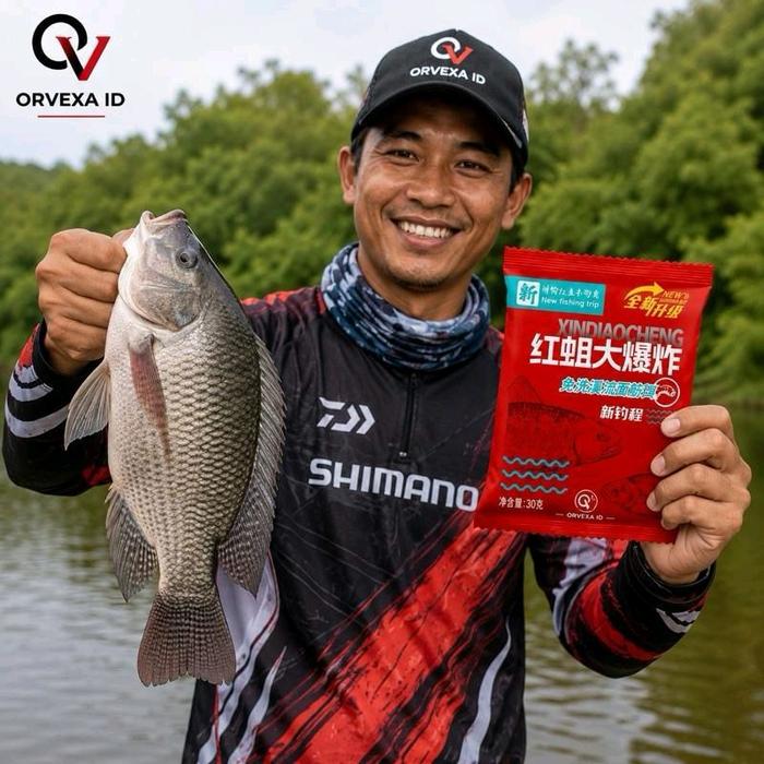 SERBUK CACING MERAH UMPAN PANCING Tahan Arus Deras Aroma Amis Essen pengumpul ikan Mas Nila